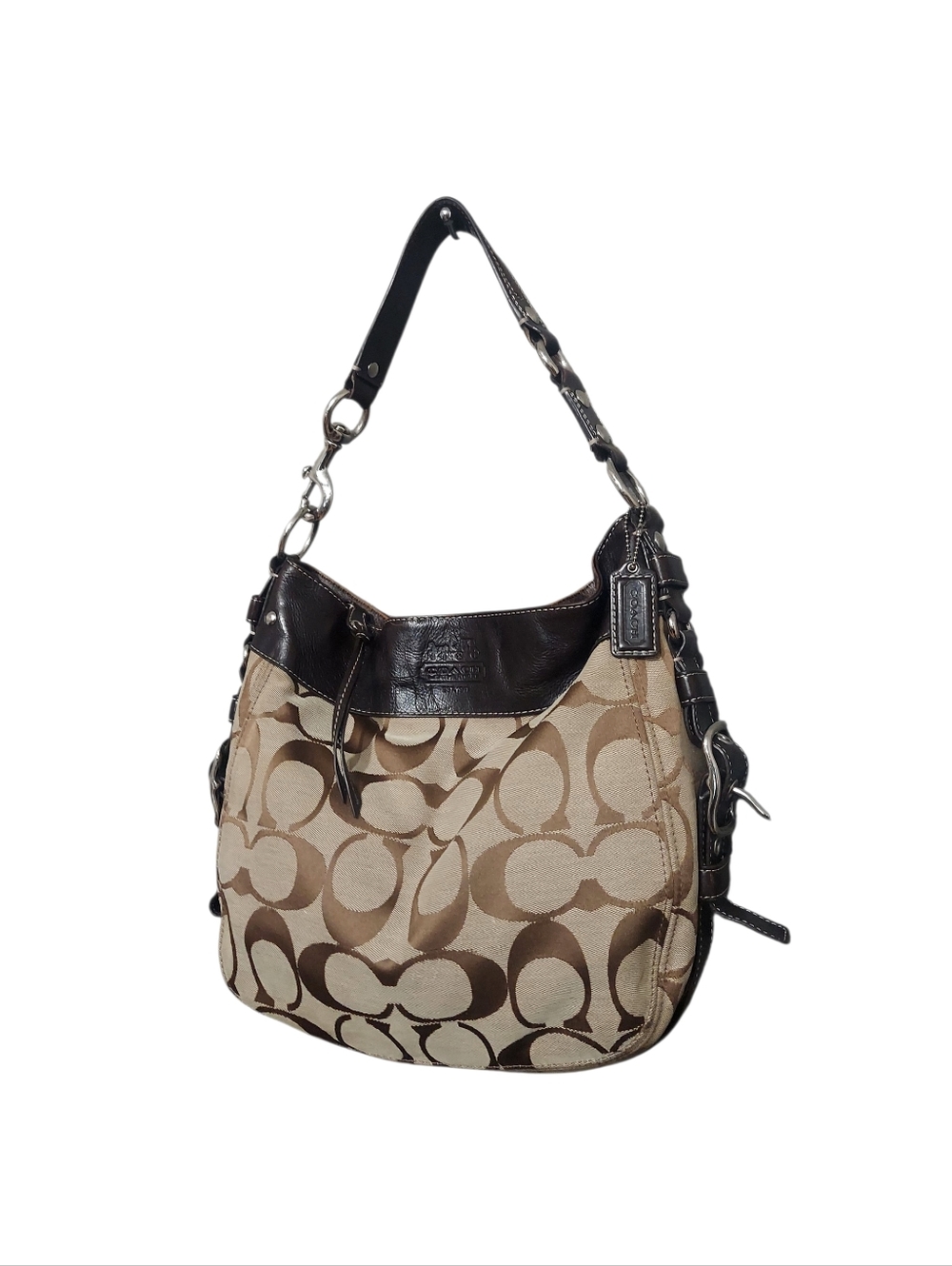 Coach Zoe Signature Jacquard & Leather Zip Shoulder Bag Vintage Y2K No. F12674 - Picture 4 of 8